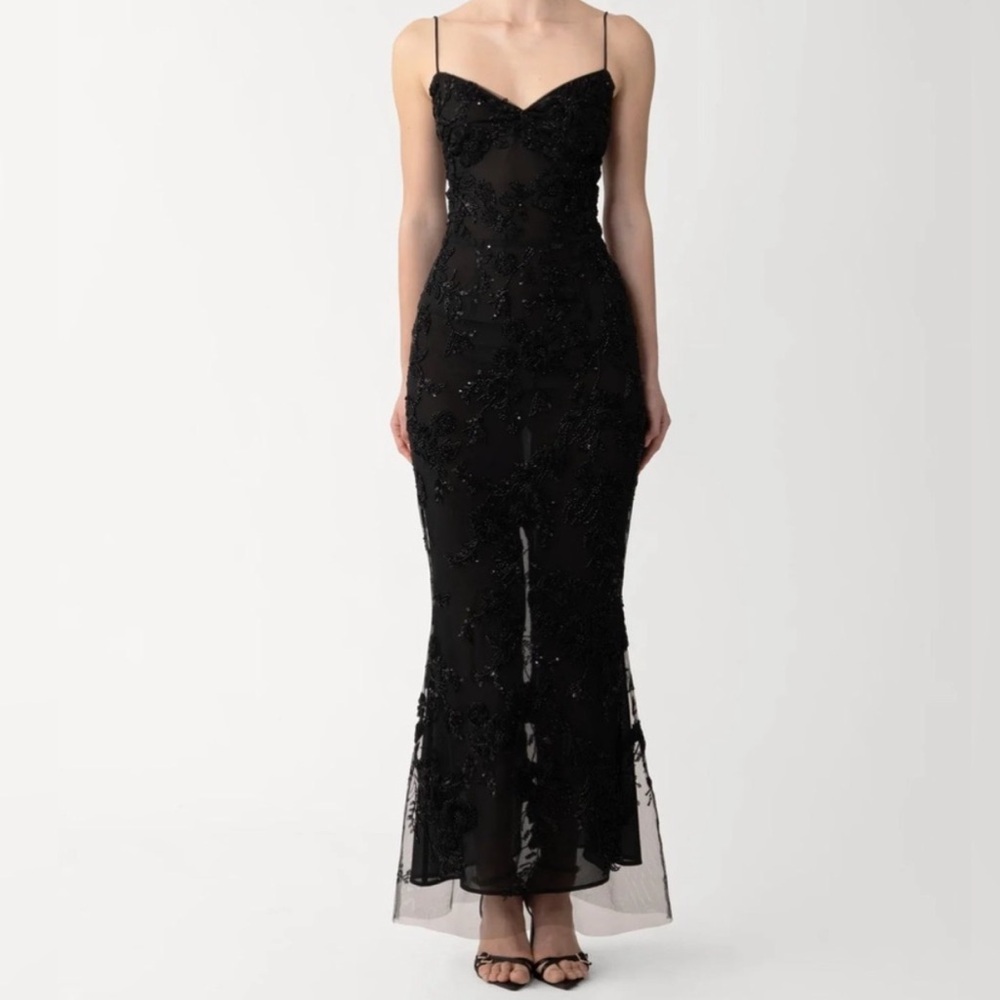 Sau Lee Sammie Beaded Floral Sleeveless Gown, SIZE 4